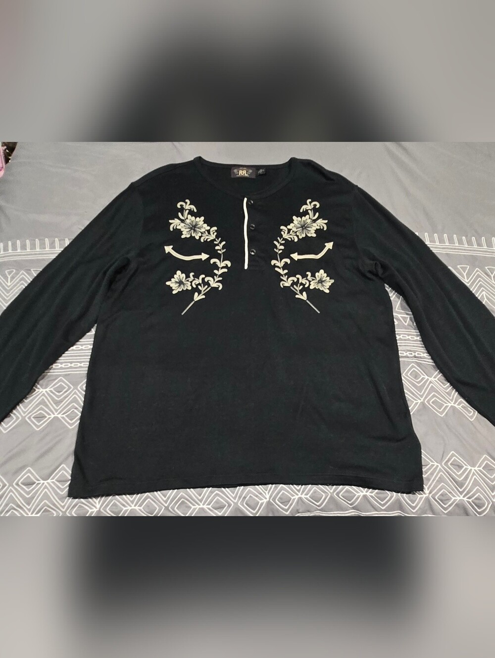 RRL Ralph Lauren Embroidered Cotton Henley Size XL